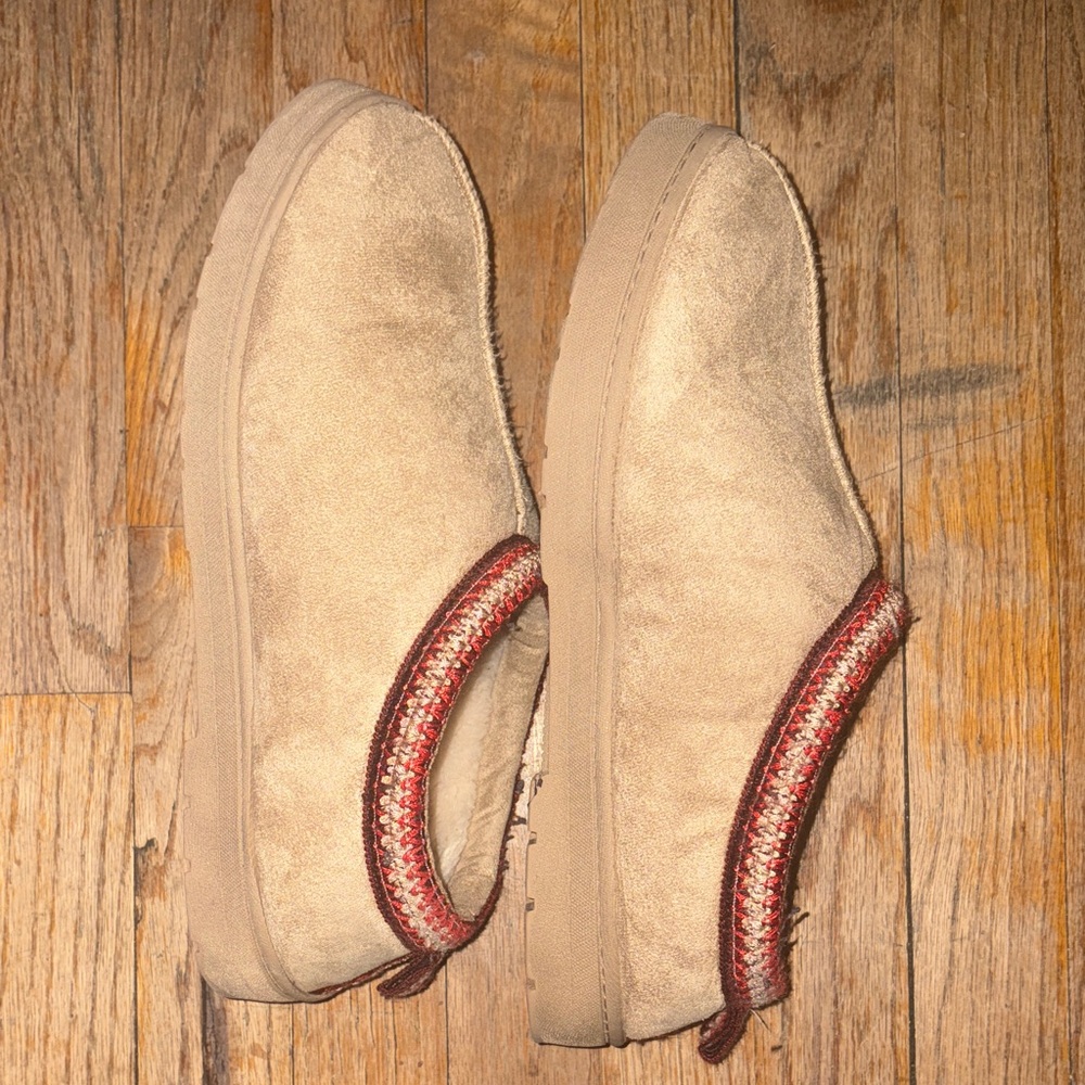 Vance Tan Suede Slip-On Shoes with Red Trim